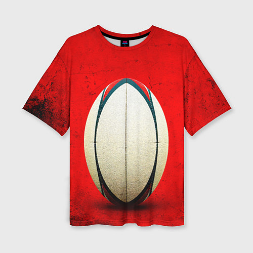 Женская футболка оверсайз Мяч для регби на красном / 3D-принт – фото 1