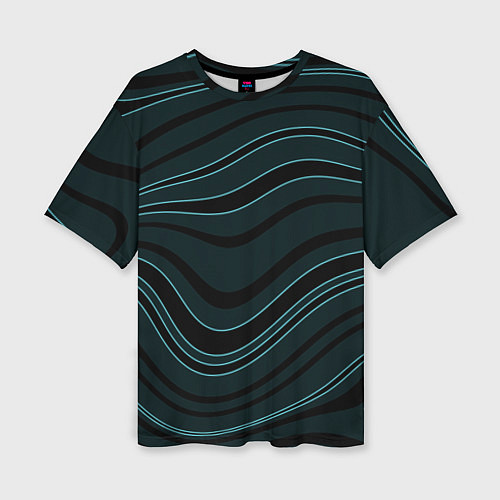 Женская футболка оверсайз Тёмный синий волнистые полосы / 3D-принт – фото 1