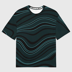Футболка оверсайз женская Тёмный синий волнистые полосы, цвет: 3D-принт