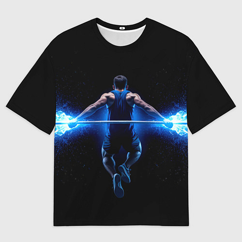 Женская футболка оверсайз Турникмен в синем пламени / 3D-принт – фото 1