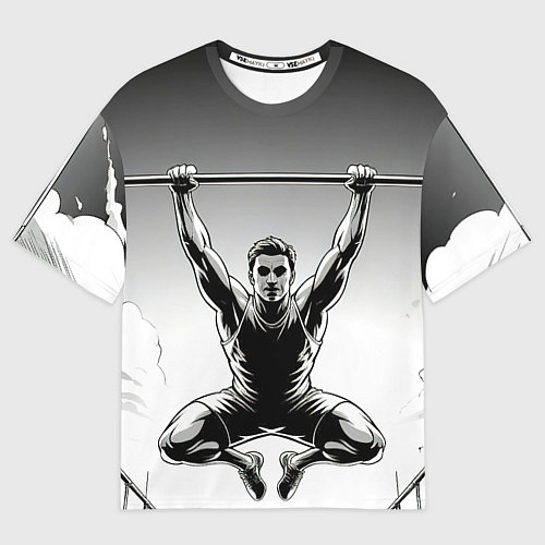 Женская футболка оверсайз Турникмен в чб / 3D-принт – фото 1