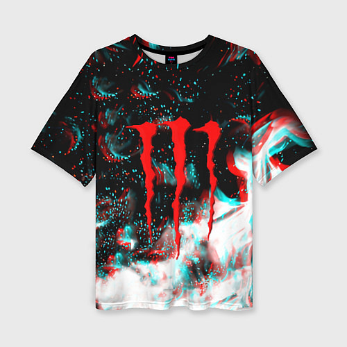 Женская футболка оверсайз Monster energy огонь глитч / 3D-принт – фото 1