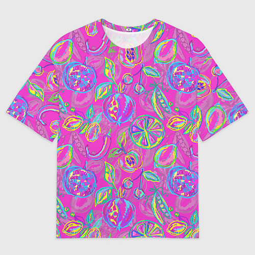 Женская футболка оверсайз Неоновые фрукты / 3D-принт – фото 1