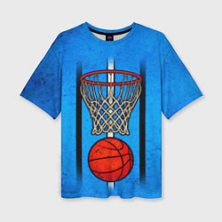 Футболка оверсайз женская Кольцо с баскетбольным мячом на синем, цвет: 3D-принт