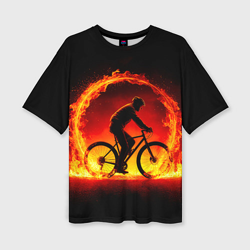 Женская футболка оверсайз Трековый велосипедист в огне / 3D-принт – фото 1