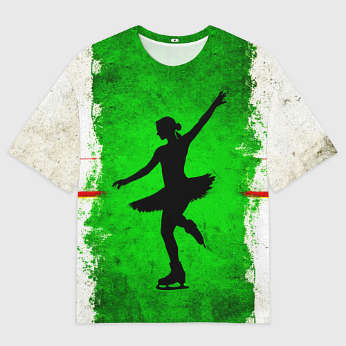 Женская футболка оверсайз Фигуристка на зеленом / 3D-принт – фото 1