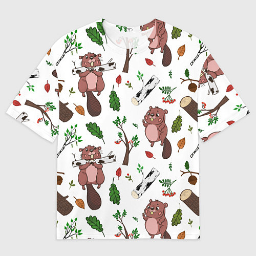 Женская футболка оверсайз Бобер и полено / 3D-принт – фото 1