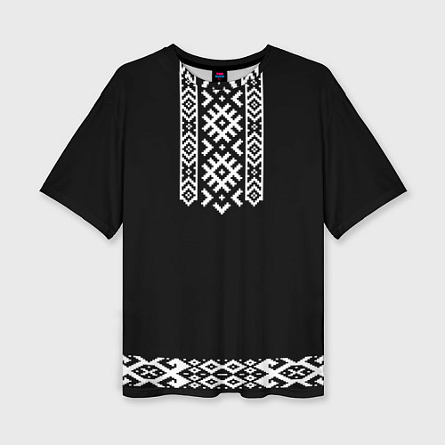 Женская футболка оверсайз Славянский орнамент и узор на черном - вышиванка р / 3D-принт – фото 1