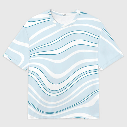 Женская футболка оверсайз Светлый бело-голубой волнистые полосы / 3D-принт – фото 1
