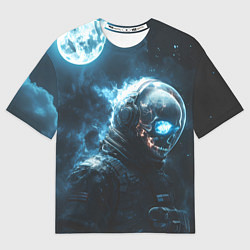 Женская футболка оверсайз Скелет космонавта и полнолуние