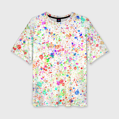 Женская футболка оверсайз Белый с разноцветными брызгами / 3D-принт – фото 1