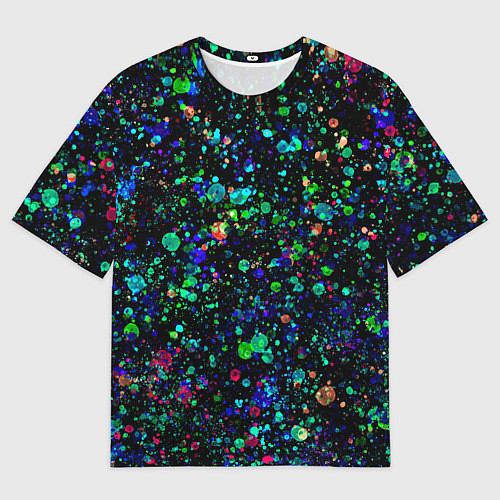Женская футболка оверсайз Чёрный с брызгами сине-зелёными абстракция / 3D-принт – фото 1