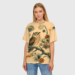 Футболка оверсайз женская Сова на ветке сосны, цвет: 3D-принт — фото 2