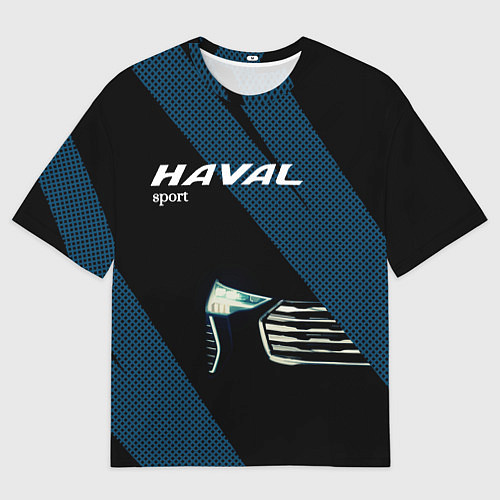 Женская футболка оверсайз Haval sport чёрно-синий с полосой / 3D-принт – фото 1
