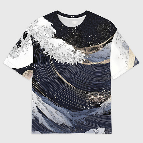 Женская футболка оверсайз Волны моря с блестками / 3D-принт – фото 1
