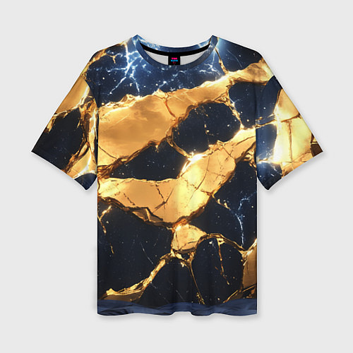 Женская футболка оверсайз Золотая текстура на синем / 3D-принт – фото 1