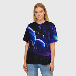 Футболка оверсайз женская Фантастический космос тёмно-синий, цвет: 3D-принт — фото 2