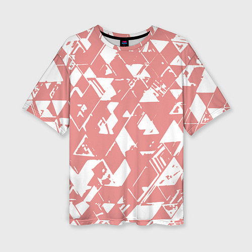 Женская футболка оверсайз Розовый с белыми вставками абстрактный / 3D-принт – фото 1