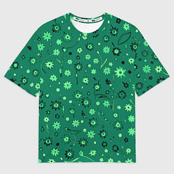 Футболка оверсайз женская Паттерн абстрактные маленькие цветы зелёный, цвет: 3D-принт