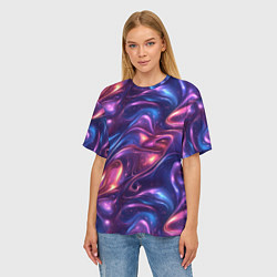 Футболка оверсайз женская Абстрактные волны и завитки - сине-фиолетовый патт, цвет: 3D-принт — фото 2