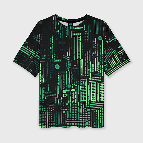 Женская футболка оверсайз Чёрно-зелёный абстракция точки полоски / 3D-принт – фото 1