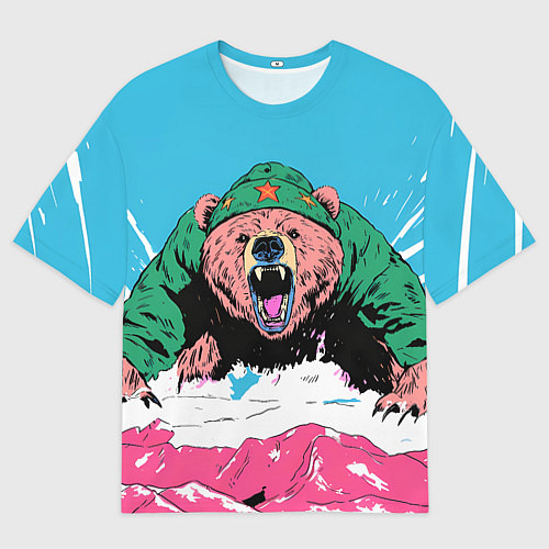 Женская футболка оверсайз Хищный русский медведь / 3D-принт – фото 1