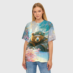 Футболка оверсайз женская Русский медведь военный в лесу, цвет: 3D-принт — фото 2