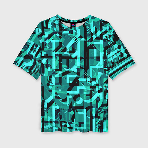 Женская футболка оверсайз Неоновый голубой объёмный эффект / 3D-принт – фото 1