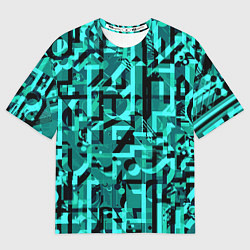 Женская футболка оверсайз Неоновый голубой объёмный эффект