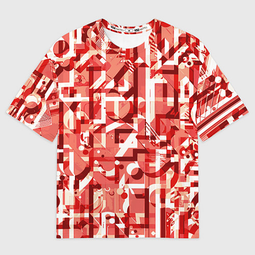 Женская футболка оверсайз Красно-белый объёмный эффект / 3D-принт – фото 1