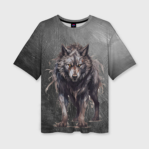 Женская футболка оверсайз The fierce wolf / 3D-принт – фото 1