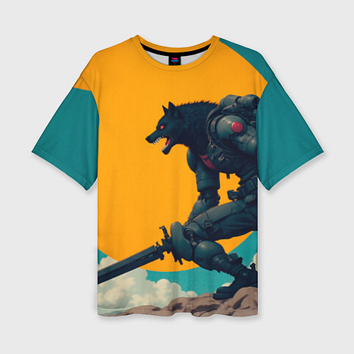 Женская футболка оверсайз Киберчеловек-волк / 3D-принт – фото 1