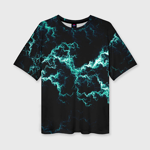 Женская футболка оверсайз Lightning light blue glow / 3D-принт – фото 1