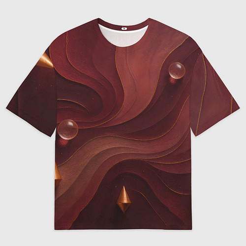 Женская футболка оверсайз Темно-бордовый волнистый узор / 3D-принт – фото 1
