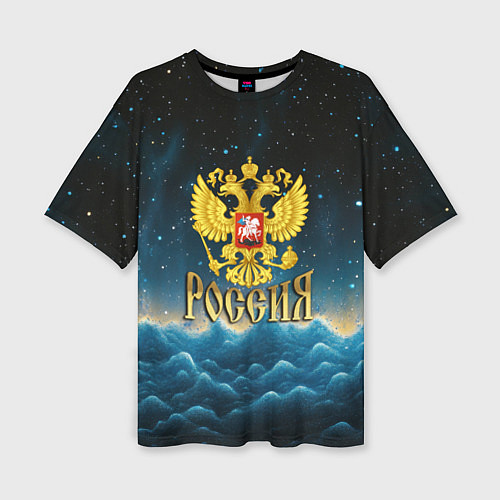 Женская футболка оверсайз Россия - герб на синем небе / 3D-принт – фото 1