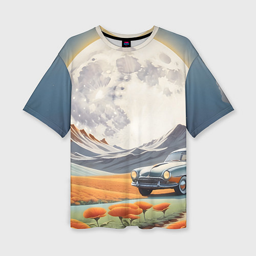 Женская футболка оверсайз Луна и автомобиль / 3D-принт – фото 1