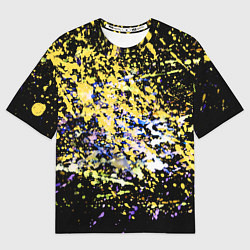 Футболка оверсайз женская Желто синяя краска на черном, цвет: 3D-принт