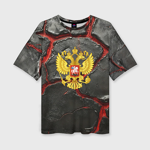 Женская футболка оверсайз Герб России черные плиты / 3D-принт – фото 1