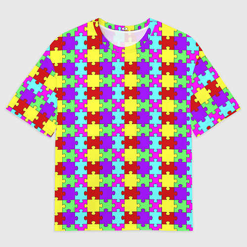 Женская футболка оверсайз Яркие паттерн разноцветный пазл / 3D-принт – фото 1