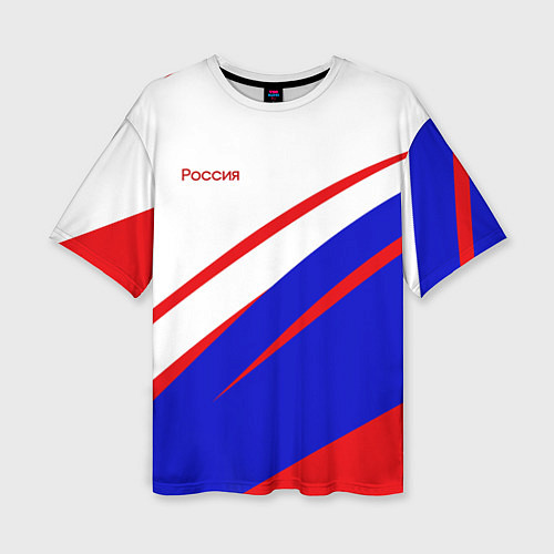 Женская футболка оверсайз Россия бело-сине-красный / 3D-принт – фото 1