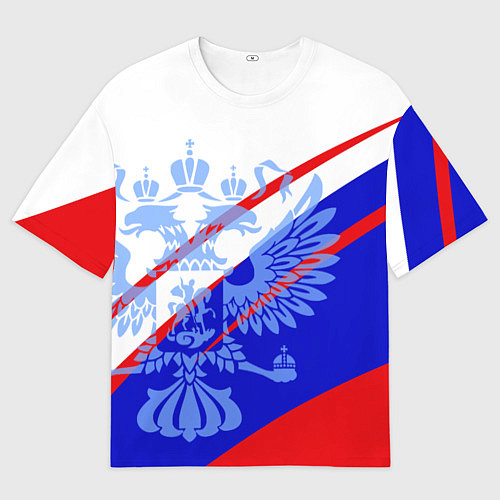 Женская футболка оверсайз Герб на фоне цветов флага бело-сине-красный / 3D-принт – фото 1