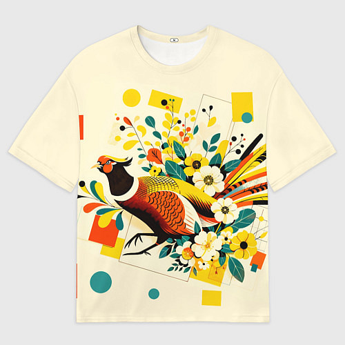 Женская футболка оверсайз Абстракция фазан / 3D-принт – фото 1