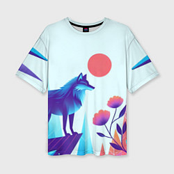 Женская футболка оверсайз Волк в долине охраняет цветок