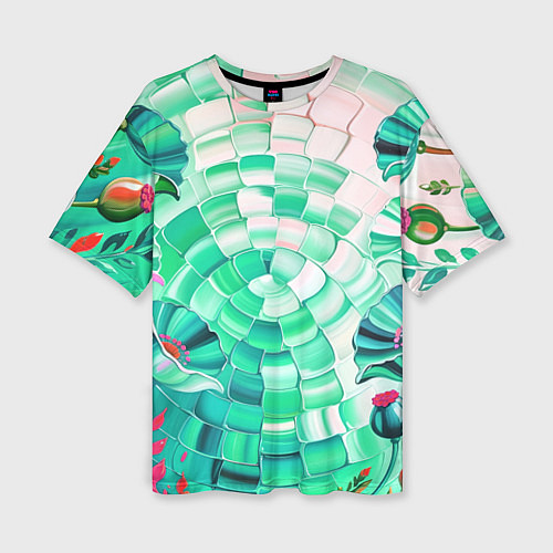 Женская футболка оверсайз Психоделика -зелёные цветы / 3D-принт – фото 1