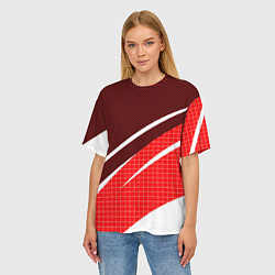 Футболка оверсайз женская Красно-белый абстрактный с полосами, цвет: 3D-принт — фото 2