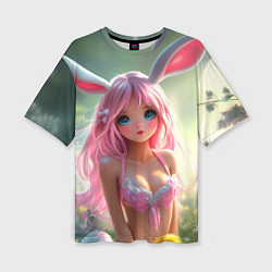 Женская футболка оверсайз Девушка с ушками зайца