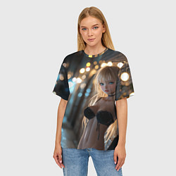 Футболка оверсайз женская Блондинка у стены с фонарями, цвет: 3D-принт — фото 2