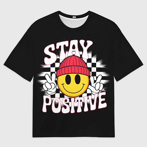 Женская футболка оверсайз Жёлтый смайл позитивный / 3D-принт – фото 1