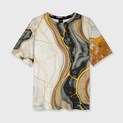 Женская футболка оверсайз Золотистые прожилки в мраморе / 3D-принт – фото 1