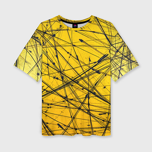 Женская футболка оверсайз Черные штрихи на желтом / 3D-принт – фото 1